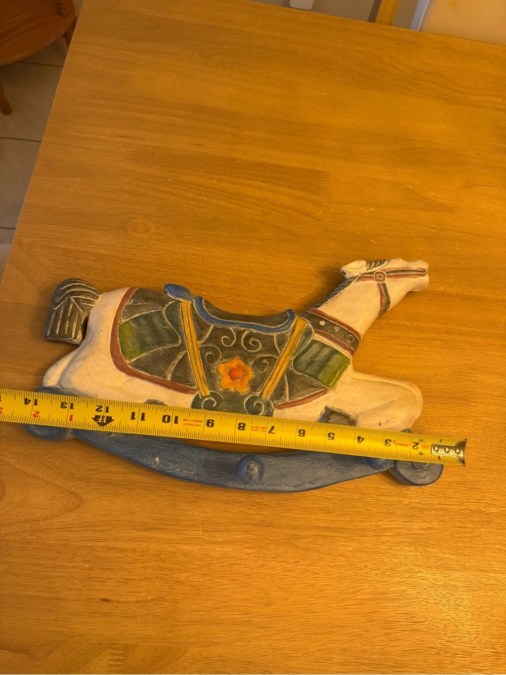 Vintage Rocking Horse Wall Rack Distressed Solid Wood Childs Horse Coat Rack